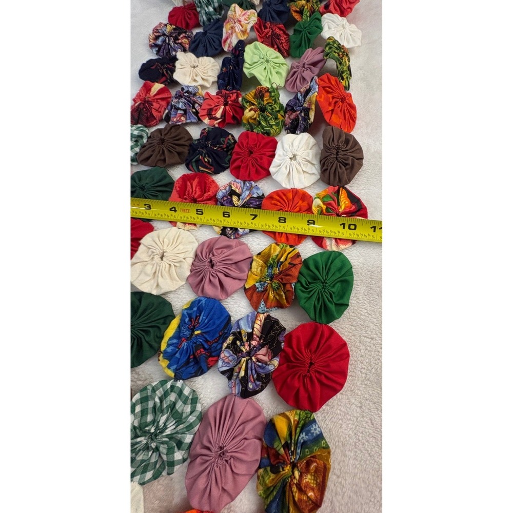 Handmade 2 Yo-Yo Quilt Textile Art Boho Table Runner Wall Hanging Cottagecore - Picture 6 of 14